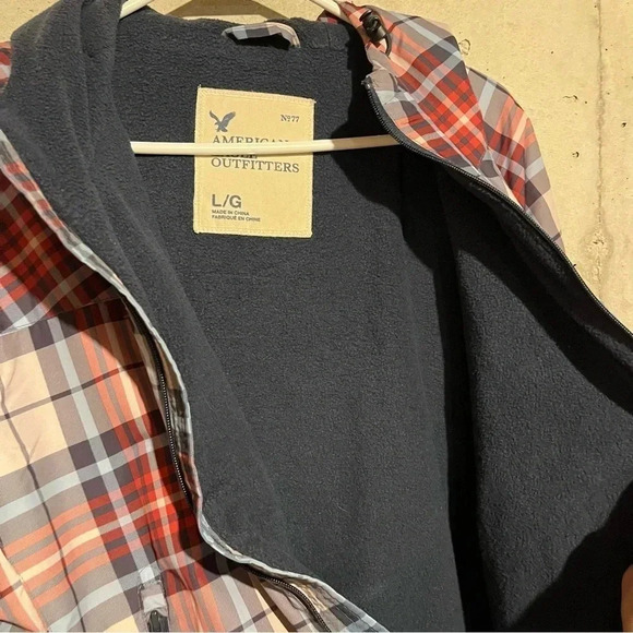 American Eagle Jacket Men's Large Plaid Full Zip Fleece Lined Windbreaker Coat - Picture 5 of 10